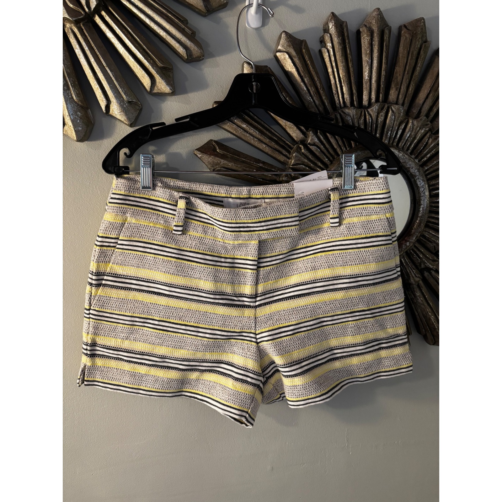 Ann Taylor Loft Riviera Shorts 4p Petite Yellow Black Striped Textured